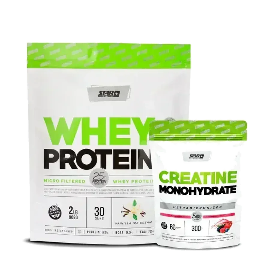 Combo: Whey Protein 2 lbs + Creatina 300gr Frutos Rojos (doy Pack)